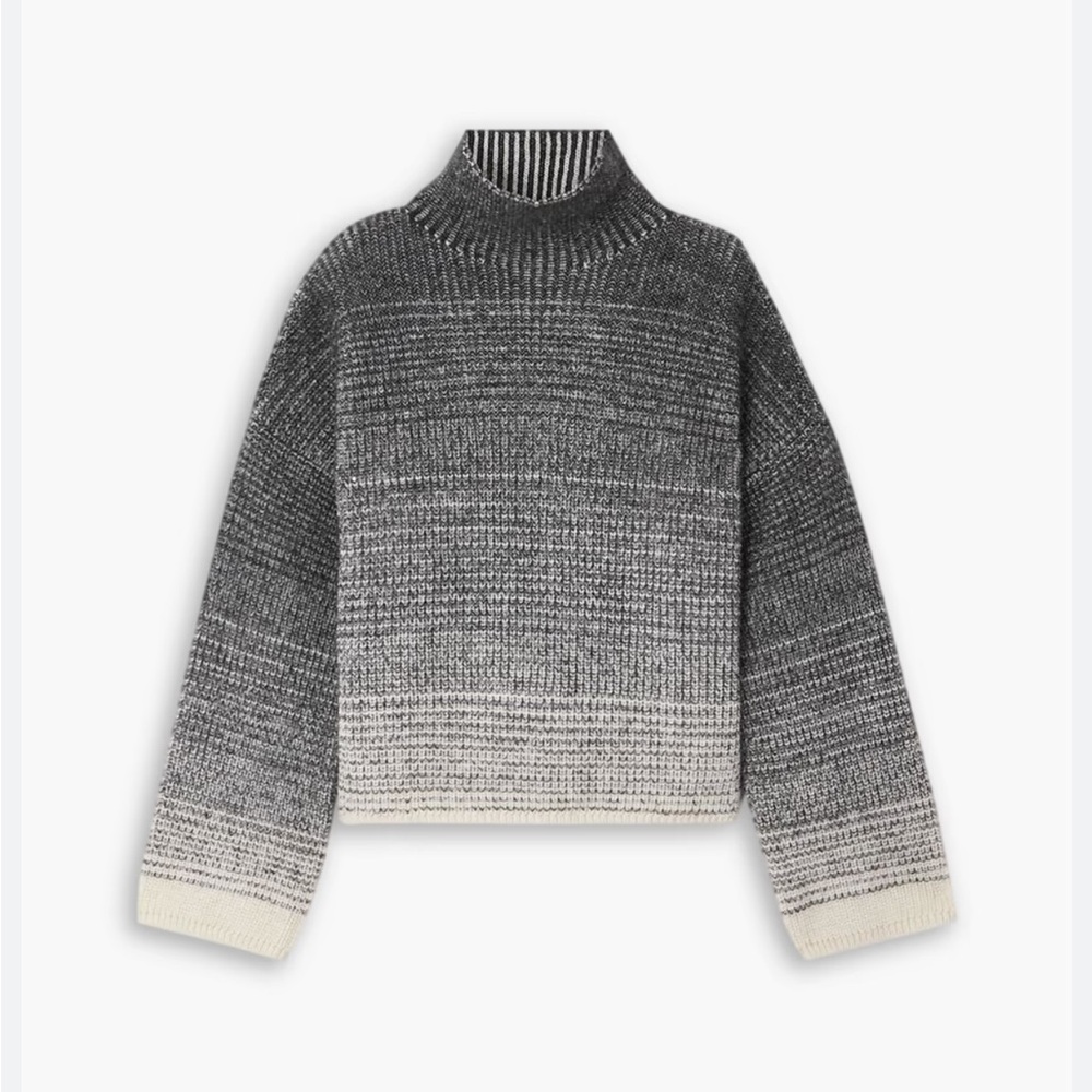 Falke Dégradé Ribbed-knit Sweater In Gray Charcoal and Cream . Size M / L